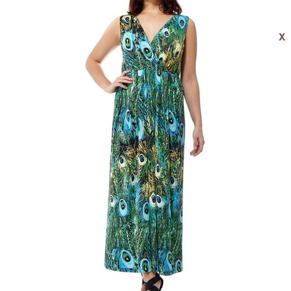 Peacock printed sleeveless Maxi dress